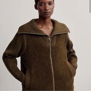 Varley Olive Green Ardley Zip Through Knit Jacket Medium